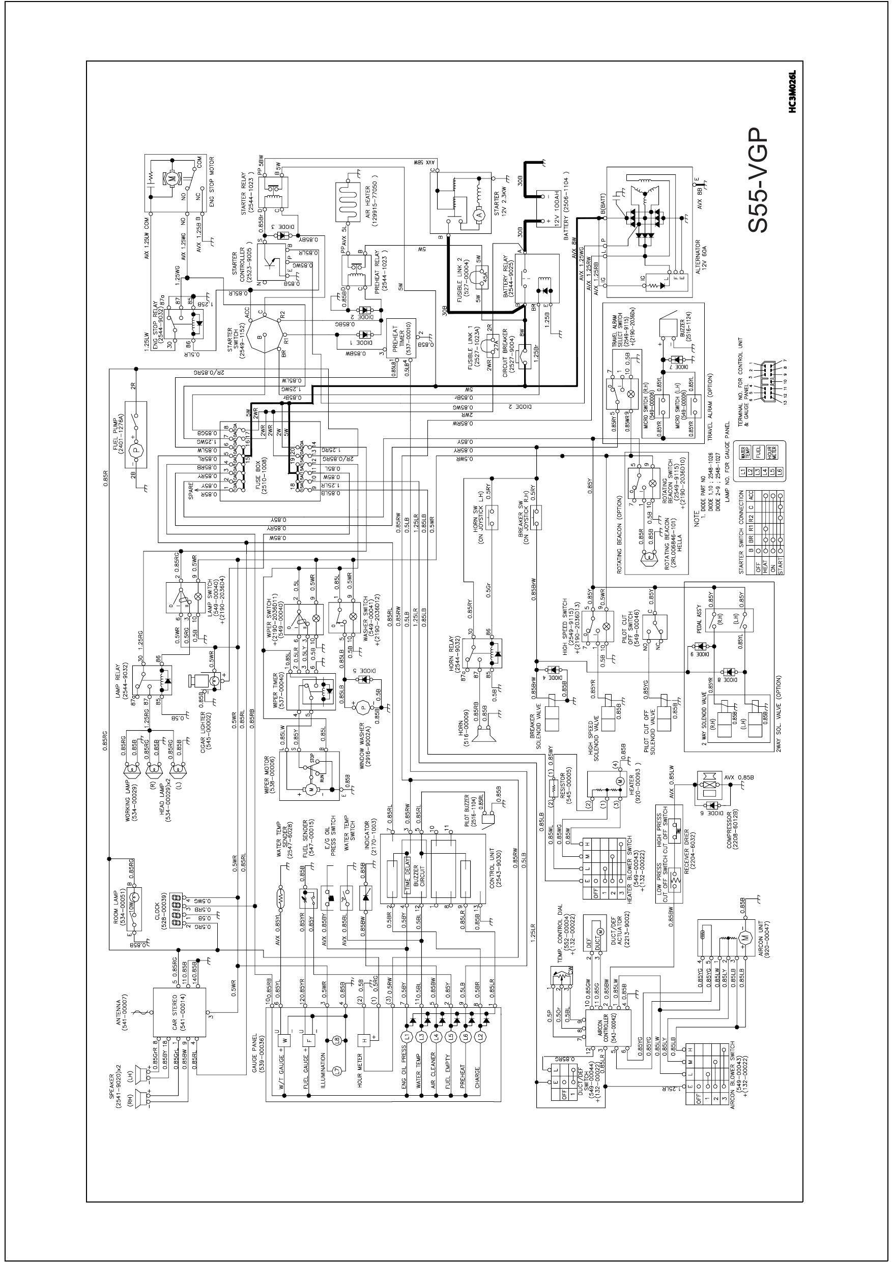 S55GP ELECTRICAL CIRCUIT DIAGRAM Schematic Daewoo Doosan
